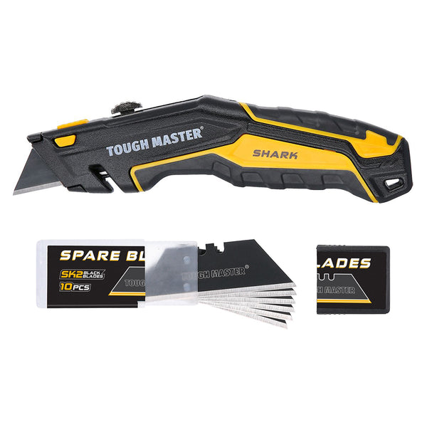TOUGH MASTER® Retractable Utility Knife Retractable Trimming Utility Knife with 4 SK2 Blades & 10 Piece Extra Utility Knife Blades