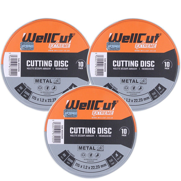 Wellcut Cutting Disc 115mm 4.5 Inch in Metal Box For Angle Grinder Pack of 30